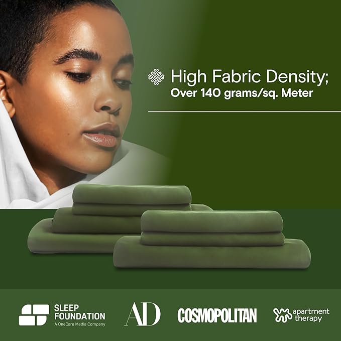 DOZ Sheet Set, 100% Viscose derived from Bamboo, Organically Grown, Buttery Soft, Cooling Sheets, High GSM, Deep Pockets - 4 Piece - 2 Pillowcases 1 Fitted 1 Top Sheet (Forest, Full)