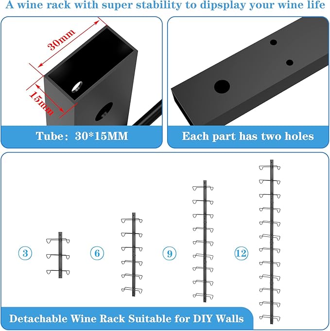 Sonyabecca Wall Wine Rack for 12 Wine Bottles竊똃IY Detachable Wine Storage Organizer, Wall Mount Wine Bottle Display Holder Used As One or Four, for Kitchen,Pantry,Wine Cellar,Gift for Dad,Husband
