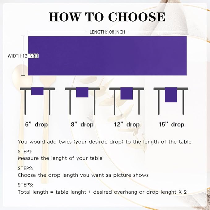 Yblut 10 Pack Satin Table Runner 12 x 108 Inch Long Purple Silk Table Runner for Wedding Party Banquet Birthday Decoration