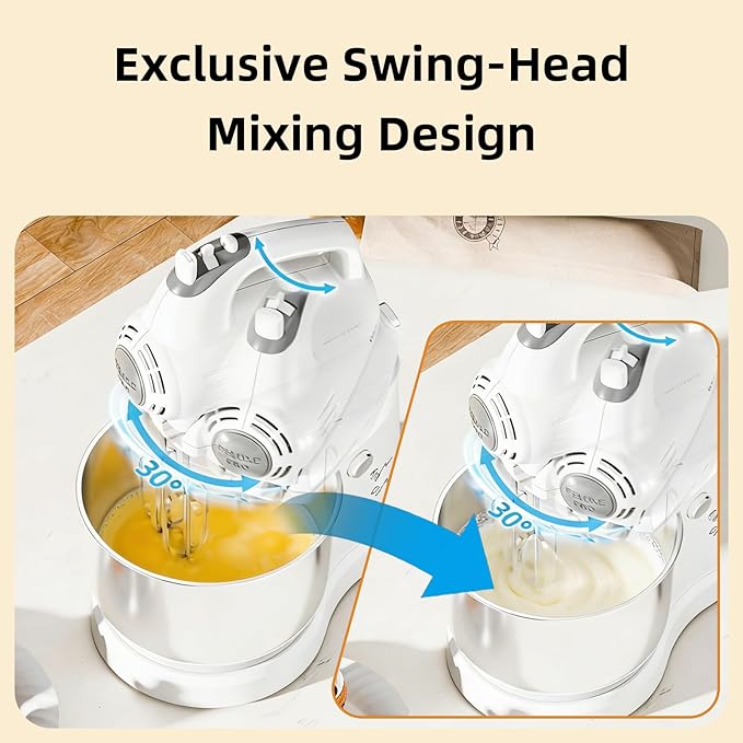 Stand Mixer Hand Mixer Electric Kitchen - 3.2 QT Auto-Rotating Bowl & Beater Small Standing Mixer, 5-Speed Tilt-Head Household Mixer with Beaters& Dough Hooks for Baking, White
