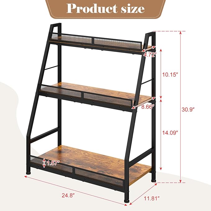 3-Tier (Safe Height for Kids & Pets) Expanded Liquor Stand, Trapezoid Wine Rack Freestanding Floor, Large-Capacity Bar Stand for Liquor Whiskey Wine Storage, Vintage Liquor Cabinet Bar for Home