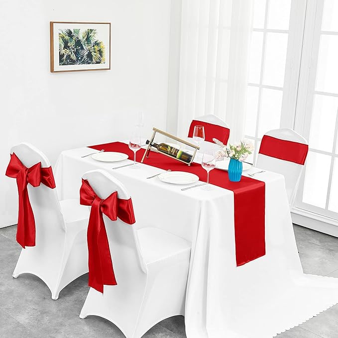 10-Pack Red Satin Table Runner 12 x 108 Inch Long Bright and Smooth Silk Fabric Table Runner for Wedding Banquet Birthday Party Decoration