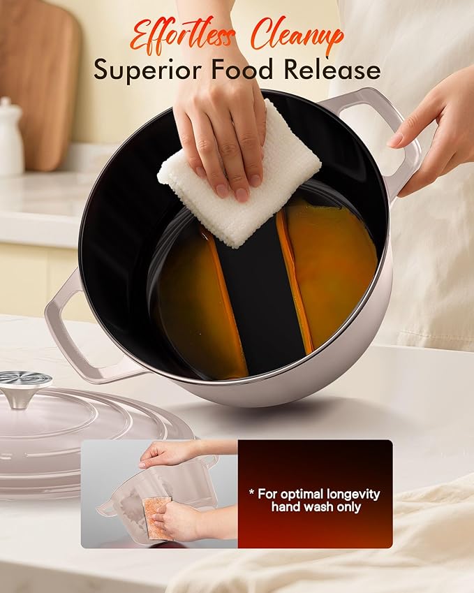 Nuwave 6QT Healthy Enameled Cast Iron Dutch Oven Pot with Lid, Heavy Duty 7-Layer Enamel, Enhanced Rust Protection, Dual Handles, Oven Safe to 500째F for Sourdough Bread Baking, Braise, Stew, Roast
