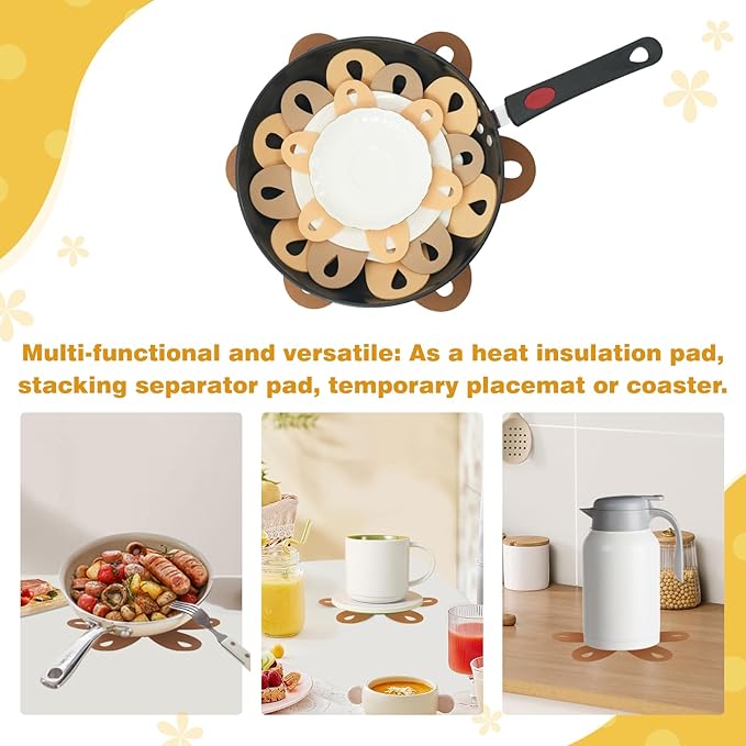 20 Pcs Felt Pot and Pan Protectors Larger & Thicker Colorful Pot Separators Pads 9/12/14/16 Inch for Stacking and Protecting Glassware, Cookware and More (Brown)