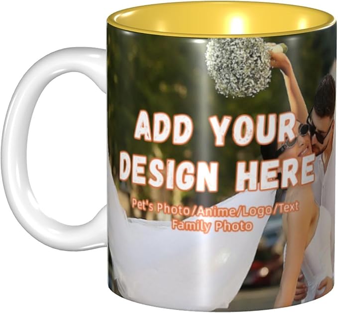 Custom Color Mugs with Partial or Full-Size Printing Customizable Photos and Text Coffee Mugs Creative Multicolor Designs Image (Full-Width, Yellow)
