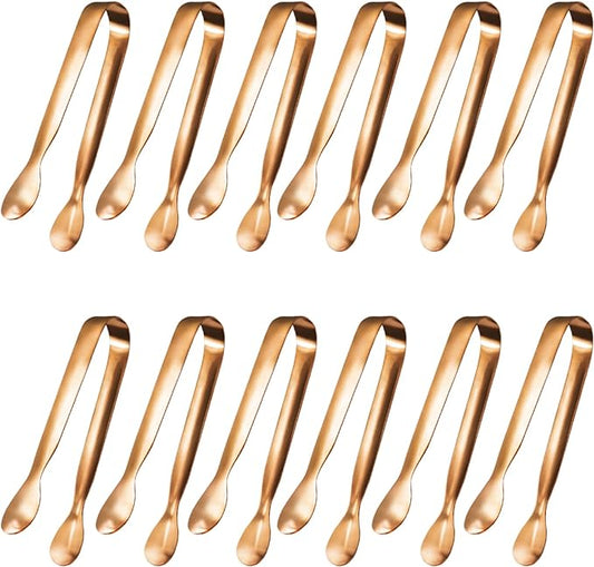 JCREN 12 Pcs Small Serving Tongs, 4" Rose Gold Appetizer Tongs for Parties & Catering, Food-Grade 304 Stainless Steel