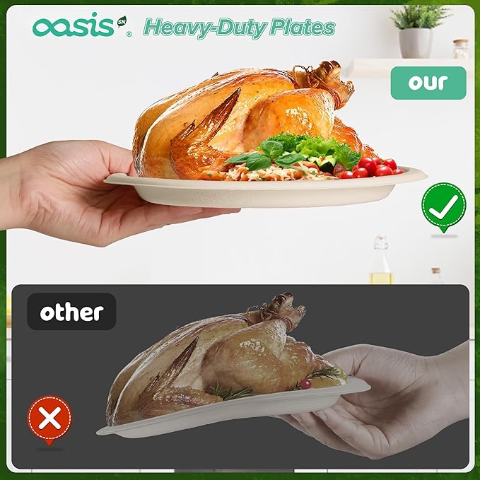 300PCS Disposable Paper Dinnerware Set for 50 Guests ??Compostable Includes 50 Each 6" Dessert Plates, 9" Dinner Plates, Spoons, Forks, Knives and Napkins, Ideal for Parties (Natural)