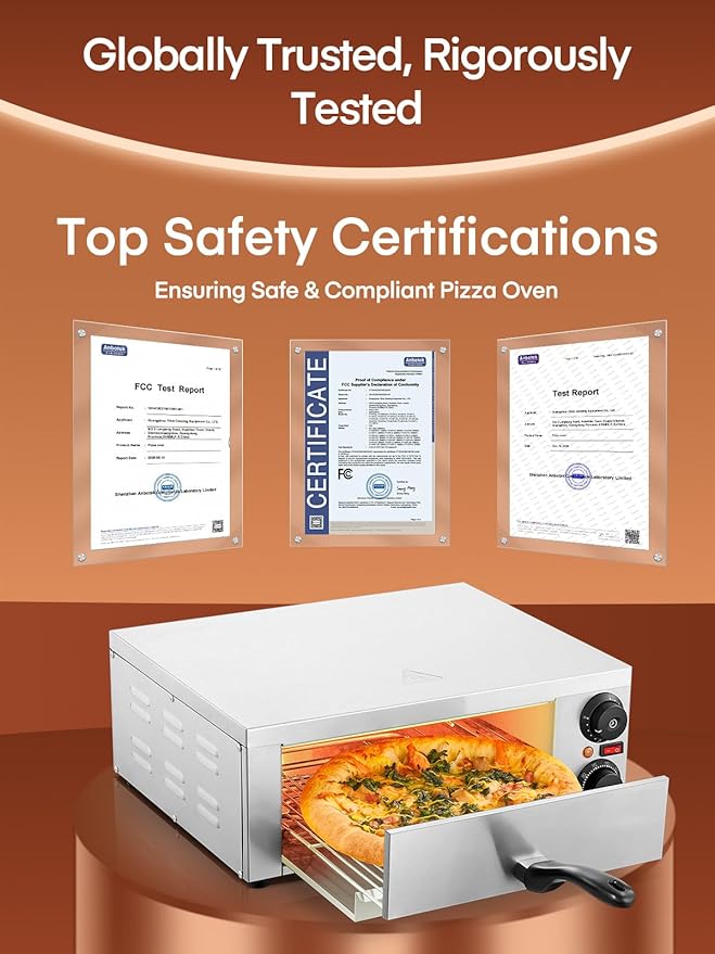 Pizza Oven Indoor, 12 Inch Electric Pizza Ovens with 662??Max Temp, 1800W Pizza Maker for Home with Alert Timer, Pizza Cooker Machine Suitable for Both Home and Commercial Use