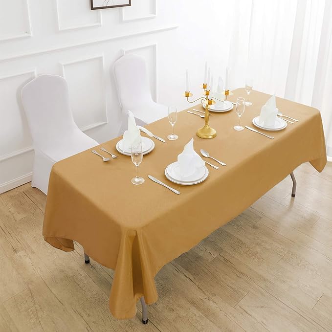 Cupuamon Rectangle Tablecloth 90x156 inch Washable Polyester Fabric Table Cloth for Wedding Party Dining Banquet Decoration（90x156, Gold）