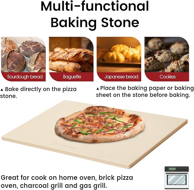 ROCKSHEAT Pizza Stone, Rectangular Extra Large 22" x 14" x 0.6" Pizza Stones for Oven Grill BBQ, Industrial Commercial Heavy Duty Cordierite Baking Stone for Pizza Bread, Outdoor Pizza Accessories