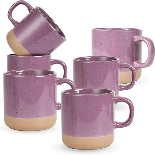 12 oz Coffee Mug Set for 6, Tea Cups with Handle for Coffee, Tea, Cocoa, Milk (Purple)