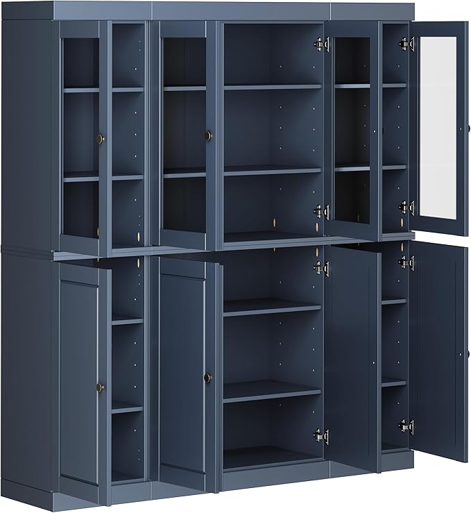 Palace Imports 100% Solid Wood China Cabinet - Kitchen Pantry - Wooden Storage w/Adjustable Shelves, Antique Blue, 65" w x 71.5" h x 15.5" d, Renewable Eco-Friendly Wood, Made in Brazil