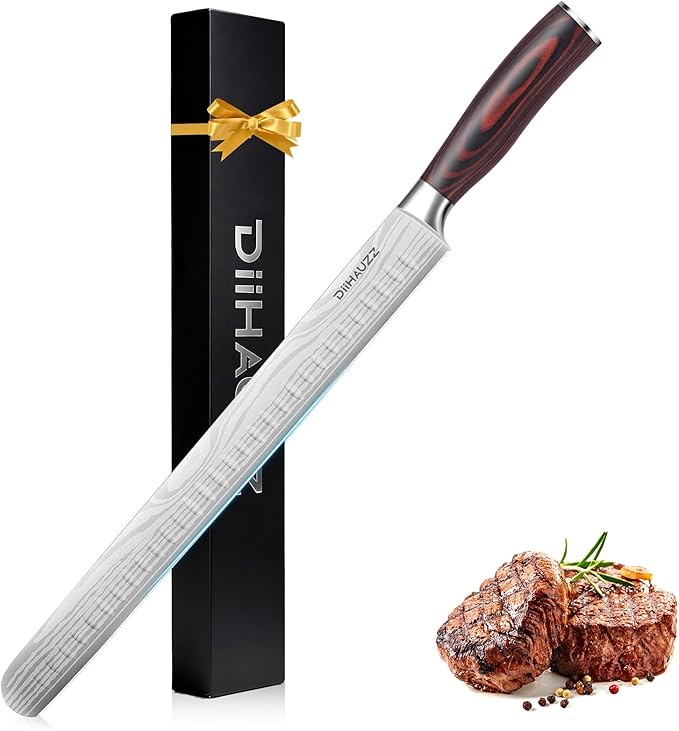 Brisket Knife 12 Inch, Ultra Sharp High Carbon Stainless Steel Carving Knife with Ergonomic Pakkawood Handle & Gift Box for Slicing Ham, Roast Beef, BBQ, Turkey, Perfect Grilling Gift