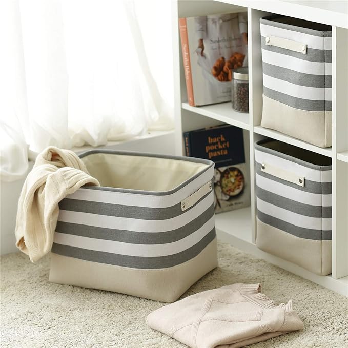 TheWarmHome Extra Large Cube Storage Bins Baskets for Organizing, Sturdy Fabric Storage Basket Cube W/Handles, Decorative Foldable Storage Baskets for Shelves Closet Nursery Toy (3 Pack 16횞12횞12inch)
