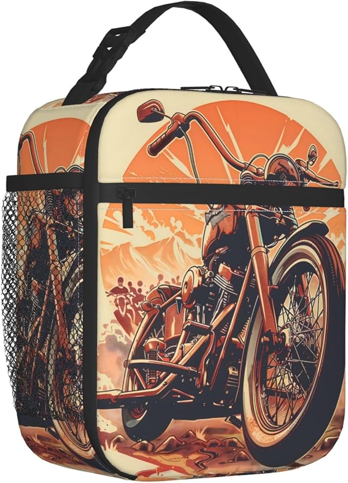 VANZEV Insulated Lunch Box for Women Men, Vintage Motorcycle Theme Lunch Box Reusable Portable Lunch Bag Cooler Tote Waterproof Lunch Container for Office Picnic Work Travel