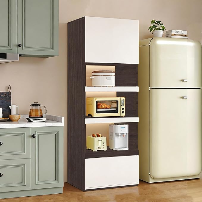 LINLIUA 71'' Tall Kitchen Pantry Cabinet, Wood Pantry Storage Cabinet with Doors, 3 Pull-Out Shelves and Drawer, Modern Slim Kitchen Hutch for Dining Room Small Space