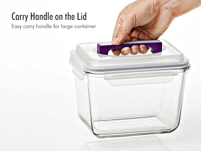 GLASSLOCK 125 Oz Glass Food Storage set of 2 ??Large Capacity, Airtight & Leak-Proof, BPA Free Lid with Carry Handle, Microwave, Dishwasher, Fridge & Freezer Safe, Marinating, Sauce, Fruit Storage