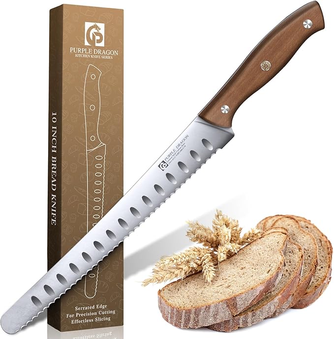 Purple Dragon Bread Knife for Homemade Bread, Serrated Knife - German High Carbon Steel Slicing for Sourdough - Cake and Fruits - Anniversary Idea Gift - Rounded Christmas Gift for Men and Women