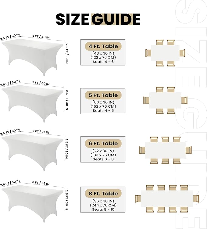 Utopia Kitchen 4FT Spandex Tablecloth [2 Pack, White] 200 GSM Stretch, Fitted, Washable and Wrinkle Resistant Table Cloth Rectangle Cover for Trade Shows, Wedding, Parties [48Lx30Wx30H Inch]