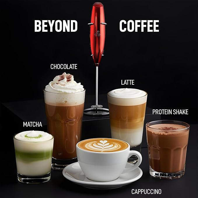 Zulay Kitchen Executive Series Luxury Gift Milk Frother ??Handheld Electric Foam Maker for Coffee, Lattes & Hot Chocolate ??Deluxe Finish, Great Fir for Coffee Lovers (Cardinal Red)