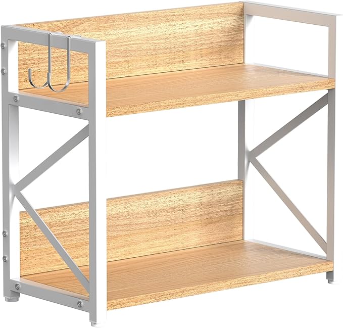 Spice-Rack-Organizer-Shelf for Kitchen Counter, 2 Tiers Coffee Bar Station Organizer for Countertop竊똕pace Saving Desk Shelving Riser Unit (Maple, Medium)