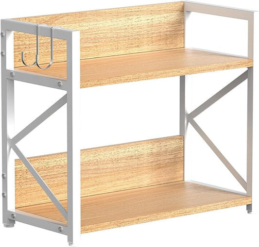 Spice-Rack-Organizer-Shelf for Kitchen Counter, 2 Tiers Coffee Bar Station Organizer for Countertop竊똕pace Saving Desk Shelving Riser Unit (Maple, Medium)