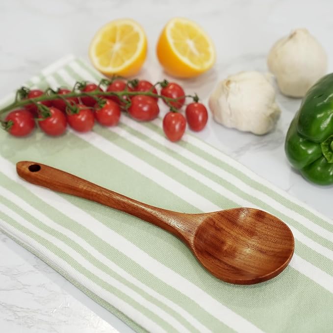 Zulay Kitchen 9.4" Teak Wooden Cooking Spoon ??Durable, Non-Stick Wooden Utensil for Cooking, Stirring, Mixing & Serving ??Heat-Resistant, Smooth Finish Kitchen Spoon for Nonstick Cookware