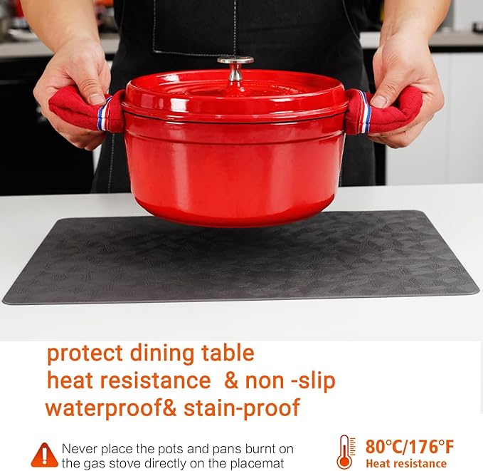 Bxzandya Vinyl Placemats Set of 8 Heat Resistant Easy Clean Non-Slip Place Mats for Dining Table Faux Leather Waterproof Stain Resistant Wipeable Washable PVC Table Mats(8, Gray)