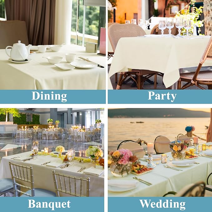 VidaFete Tablecloth 6 Pack 90 * 132inch Rectangle Table Cloth Polyester, Stain Wrinkle Resistant Polyester Dining Table Cover for Kitchen Dinning Party Wedding Rectangular Buffet Decoration(Ivory)