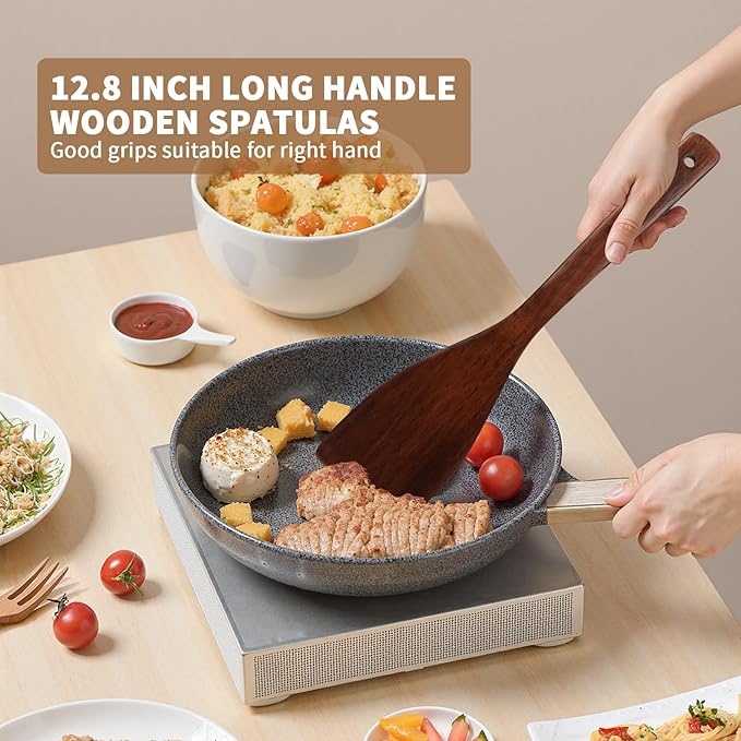Wooden Spatula for Cooking, Long Handle Corner Spatulas for Frying Pan, Right Hand Wood Turner for Cooking Kitchen Utensils