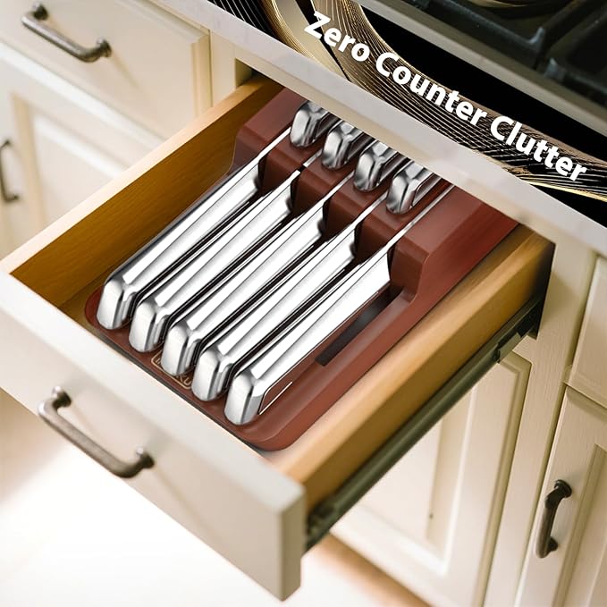 imarku Knife Set, 10 PCS Japanese Stainless Steel Knife Block Set, Kitchen Knife Sets with Wooden Drawer Organizer, Drawer Knife Set,Dishwasher Safe, Ultra Sharp Chef Knife, Gifts for Women Men