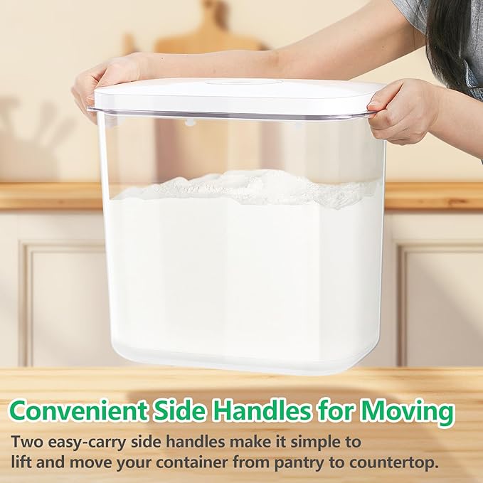 Airtight Rice Container 25 Lbs with Handle and Cup ??12.68Qt Large Flour Sugar Storage Container with Pop Up Seal & Hanging Lid Hooks, Clear Tall Food Storage Bin for Kitchen Pantry Organization