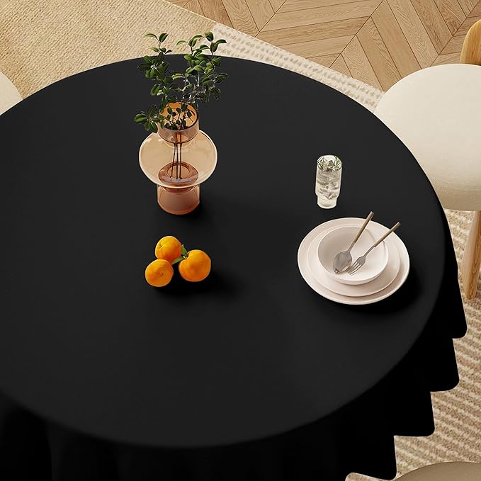 sancua 120 Inch Round Tablecloths Black, 6 Pack - Circle Fabric Cloth Table Cloths for Wedding Party Reception Banquet Birthday, Washable Polyester Table Cover (Fit 30-72 Inch Tables)
