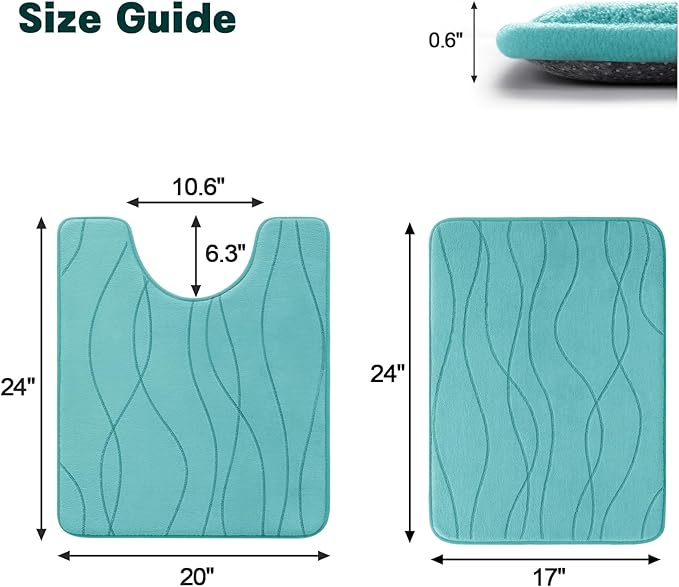 YIHOUSE Memory Foam Bathroom Rug Sets 2 Piece, Ultra Absorbent Bath Mat for Bathroom - Non-Slip Machine Washable & Dry Quickly, 2 Piece Bathroom Mat Set,Teal