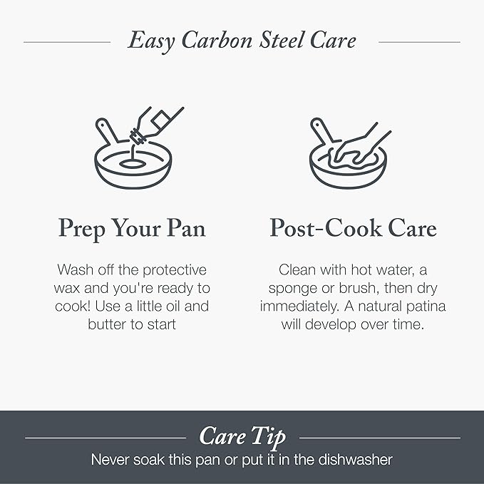 Merten & Storck Pre-Seasoned Carbon Steel 12??Frying Pan Skillet, Use on Induction, Stove and Grill, Durable, Even-Heating, for Searing, Grilling, Oven Use, and Campfire, Indoor/Outdoor