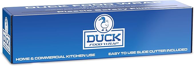 Duck Food Safety Film, 18 inch x 2000ft Plastic Wrap, Commercial Grade, Great for Sealing and Storage, Used for Food Service Industry, Easy to Use Slide Cutter for Clean Cut (1 Box)