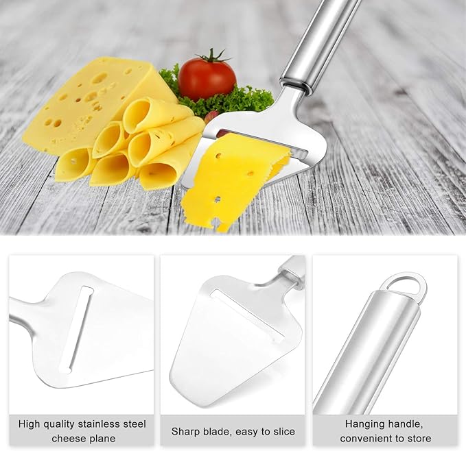 Cheese Slicer with Wire, WarmHut Stainless Steel Cheese Slicer Set and Cheese Cutter Plane for Soft, Semi-hard, Hard Cheeses Kitchen Tool, Set of 2