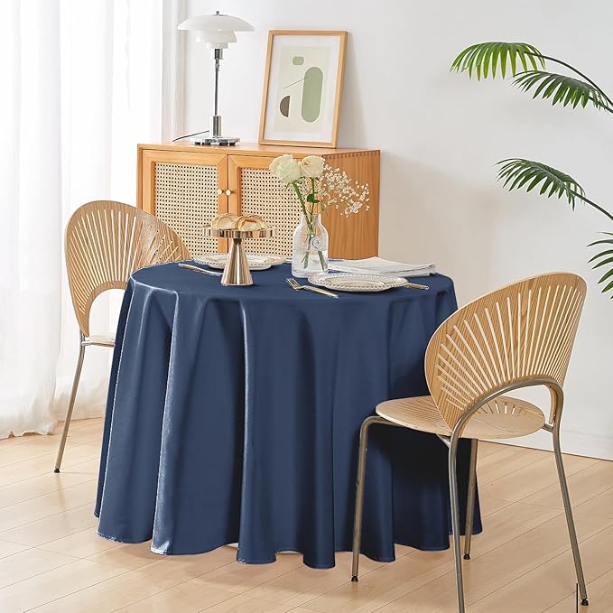 Easy-Going 6 Pack Navy Tablecloths 108 Inch-Round for 8 Ft Round Table, Washable Polyester Waterproof Stain Resistant Table Cloth, Decorative Table Cover for Kitchen, Dining Tables, Events