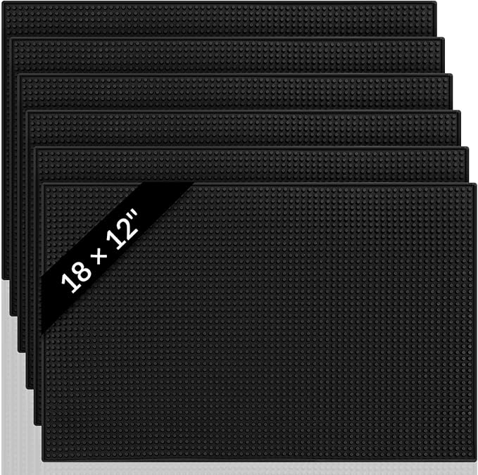 Tioncy 14 Pcs Bar Mat for Countertop 18 x 12 Inch Non Slip Rubber Mat Service Spill Cocktail Bartending Restaurants Barbershop Clippers Salon Tools, Black