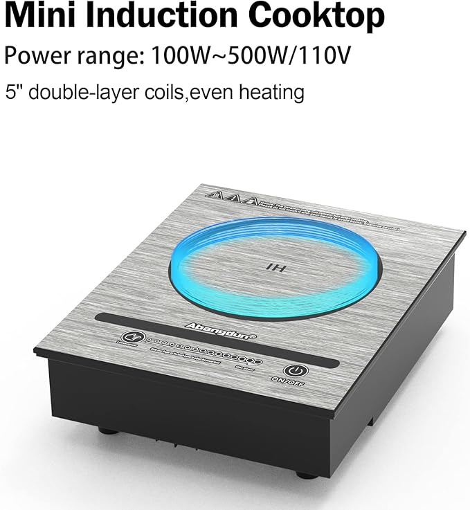 Mini Induction Cooktop, 500W /110V Mini Electric Countertop Burners Portable Small Induction Hot Plate Even Heating for RV Travel & Outdoor Abangdun