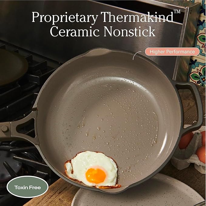Our Place Mini Always Pan | 8.5" Ceramic Pan with Modular Lid & Beechwood Spatula | Patented 10-in-1 Nonstick, Non-Toxic Cookware Made Without PFAS | Induction & Oven-Safe up to 450째F | Blue Salt