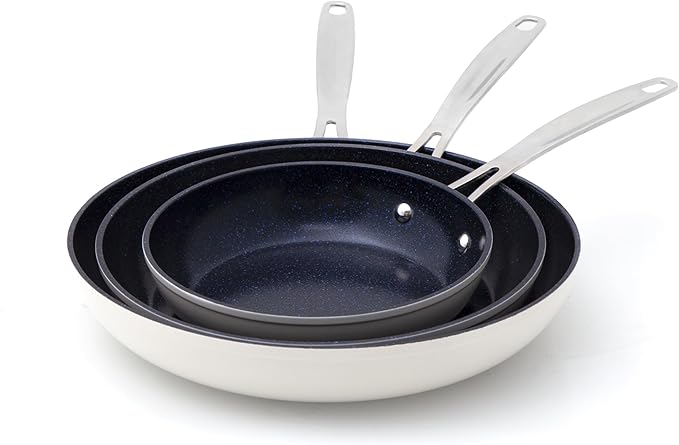 Nuwave 3-Piece Fry Pan Set, 8?? 10?? 12??Forged Lightweight, G10 Healthy Duralon Blue Ceramic Ultra Non-Stick, Induction-Ready & Works on All Cooktops, Ergonomic Stay-Cool Handles