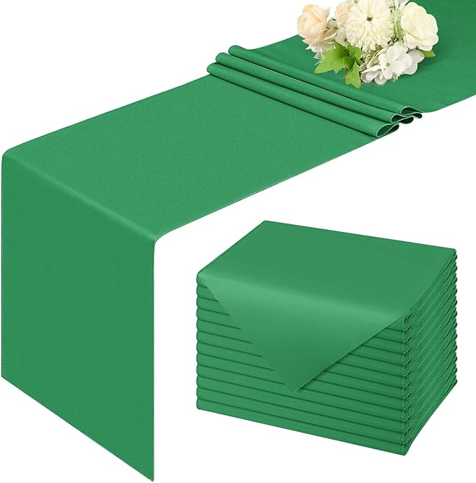 12 Pack Green Table Runner 12 x 72 Inch Long Rustic Farmhouse Wedding Table Runner,Washable and Reusable 6 FT Polyester Table Runners for Wedding Birthday Party Banquet Christmas Decorations