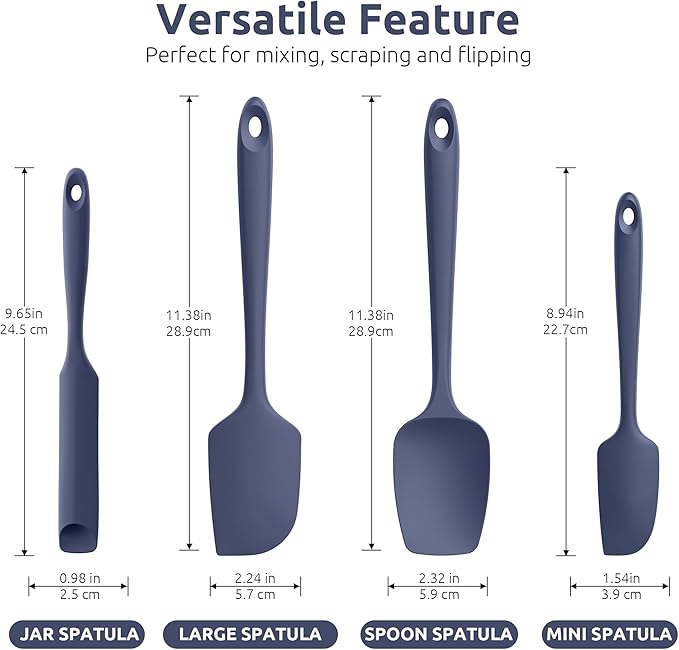 U-Taste 600쨘F Heat Resistant Silicone Spatulas: Flexible Food-Grade Silicon Baking Scraper, Kitchen Cooking Mixing Utensils with Upgraded Sturdy Handle Tip for Nonstick Cookware (4-Pc., Midnight Blue)