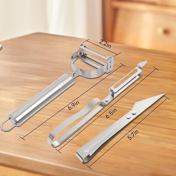 Adnexum 3-in-1 Vegetable Peeler - Ultra Sharp Slicer, Grater & Peeler with Ergonomic Design Grip for Effortless Peeling, Slicing and Grating for Fruit, Potatoes, Carrots, Apples