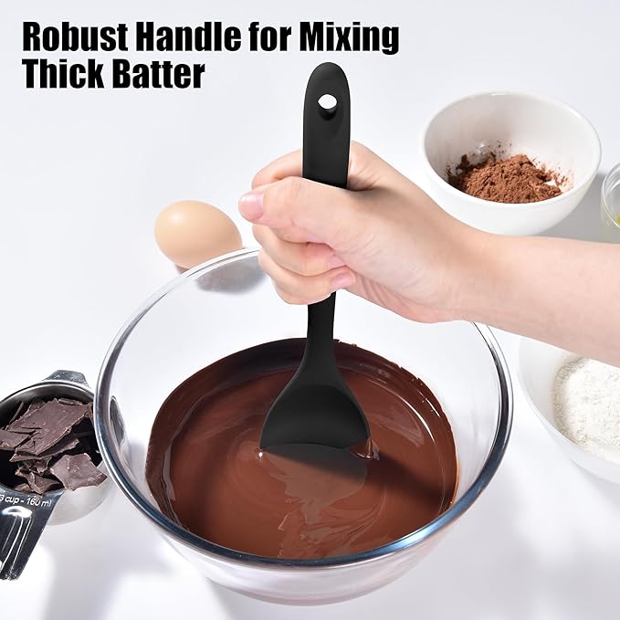Doosu Silicone Spoon Spatula, 600쨘F Heat-Resistant Food Grade Rubber Spoonula with Seamless Design, Non-Stick Flexible Scraper Kitchen Cooking Spoon Baking Tool for Mixing, Scraping (Black)