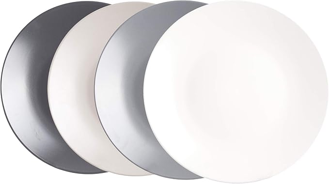 Colors Life 16pc Dinnerware Set, Very Cool - 4 Assorted Colors of Grey, Light Grey, Light Beige and White