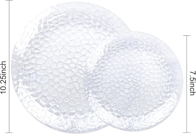 Rubtlamp 100Pcs Clear Plastic Plates, Heavy-Duty Party Plates, clear hammered plastic plates Include 50 Clear Dessert/Salad Platos, 50 Dinner Platos for Party