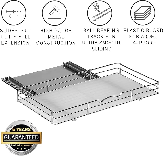 Pull Out Cabinet Organizer for Spices, Cans - Heavy Duty with Lifetime Limited Warranty- Pull Out Spice Rack- Cabinet Pull Out Shelf for Cans,Dishes, Etc, 20-3/8"Wx 10-1/2"D x 2-3/4??H, Chrome