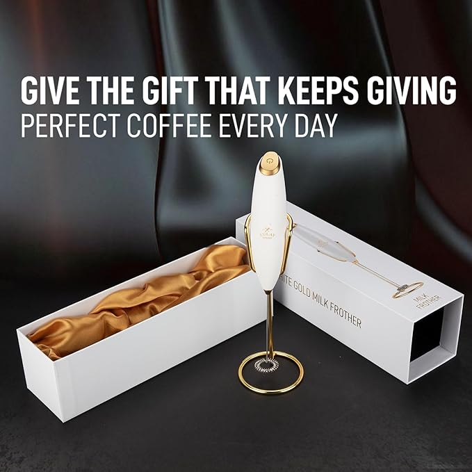 Zulay Kitchen Executive Series Luxury Gift Milk Frother with 4 Duracell Batteries ??Handheld Electric Foam Maker for Coffee, Lattes & Hot Chocolate ??Deluxe Finish, Ultimate Gift for Coffee Lovers